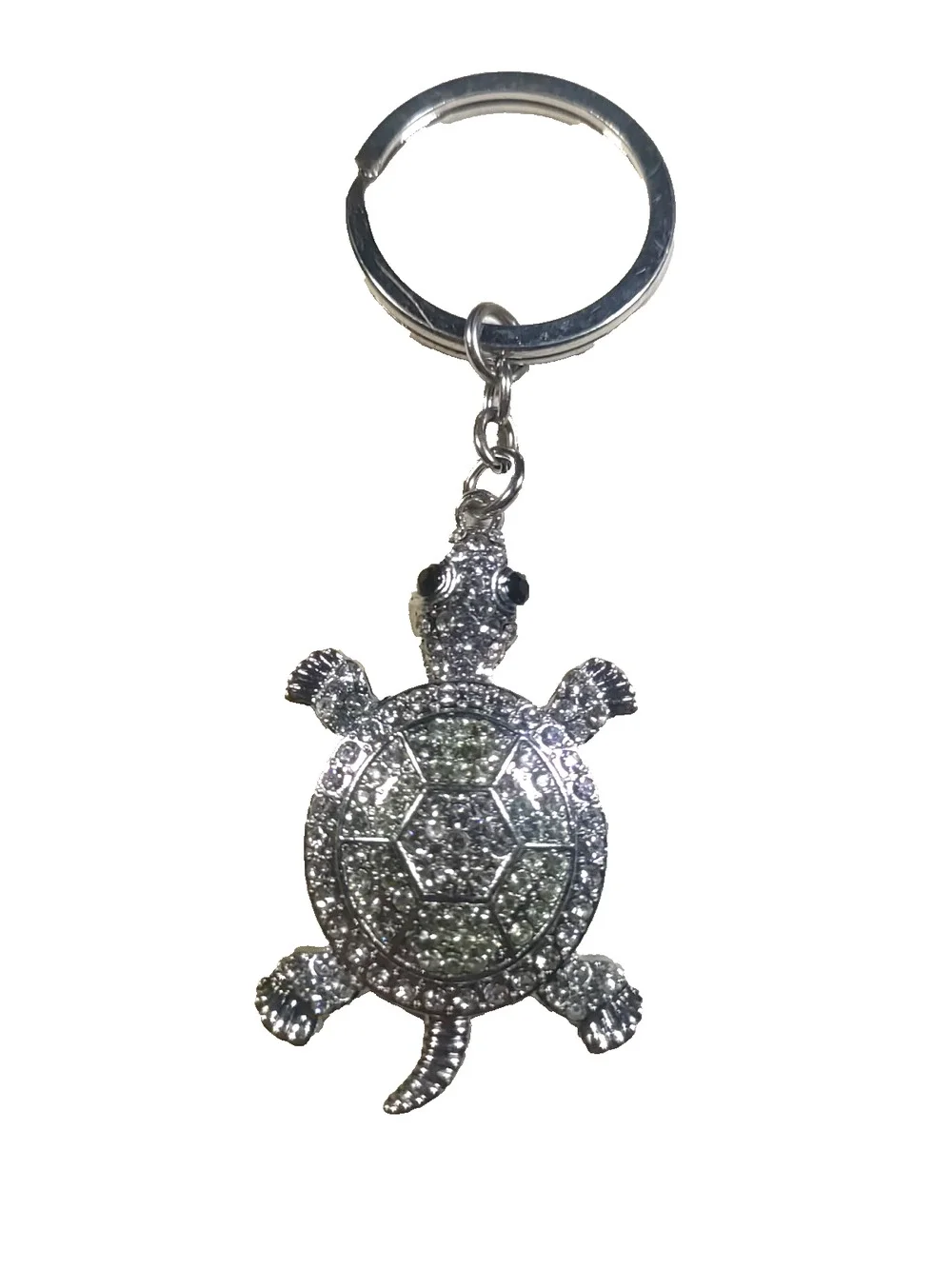 Rhinestone Turtle Keychain Silver Tone Sparkles